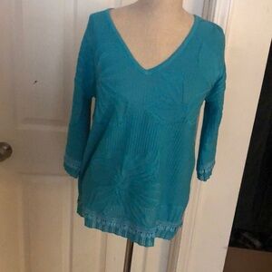 Women's Blue V-Neck Top
